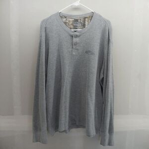 Realtree Team Henley Gray Thermal Waffle Knit Pullover Size XL Shirt